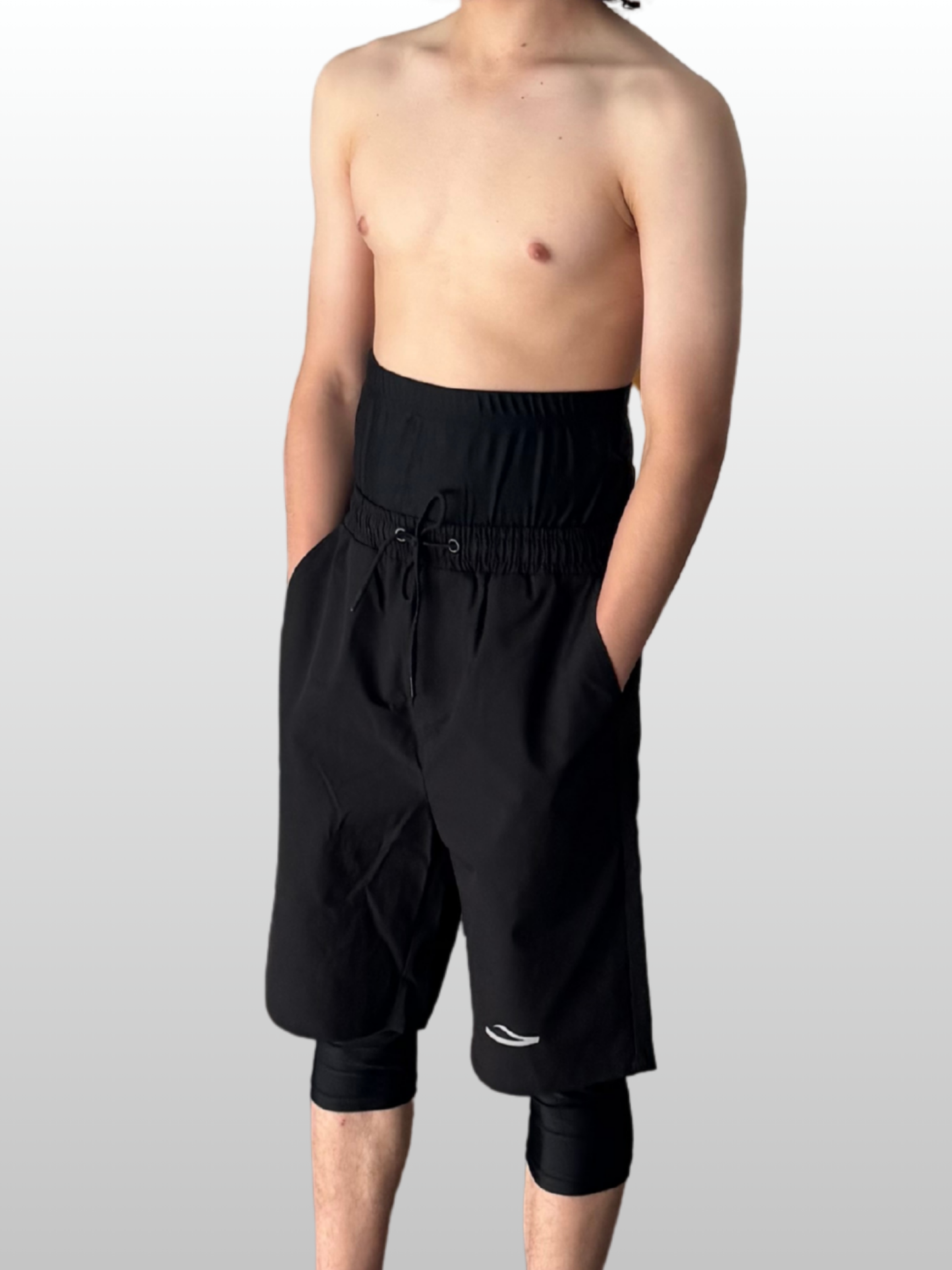 Short de bain musulman homme noir pudique avec legging intégré – vue de face