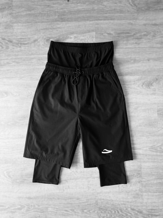 Short de bain musulman homme noir pudique avec legging intégré – posé à plat