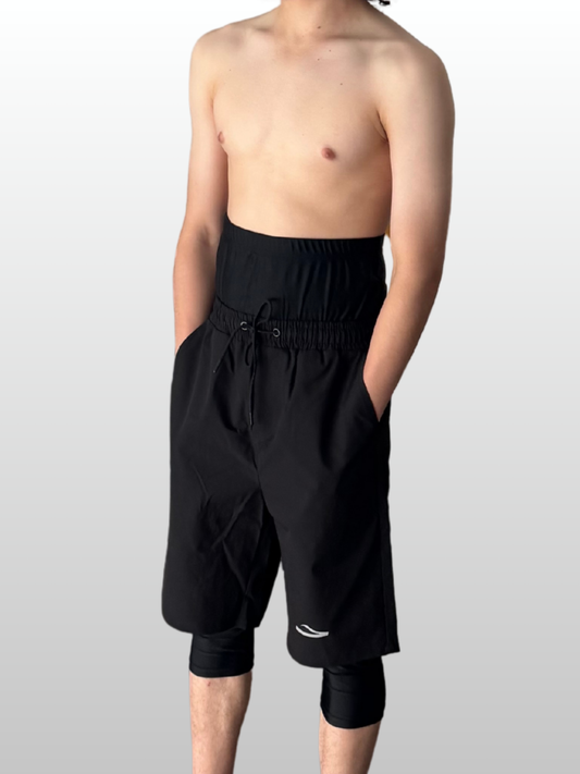 Short de bain musulman homme noir pudique avec legging intégré – vue de face
